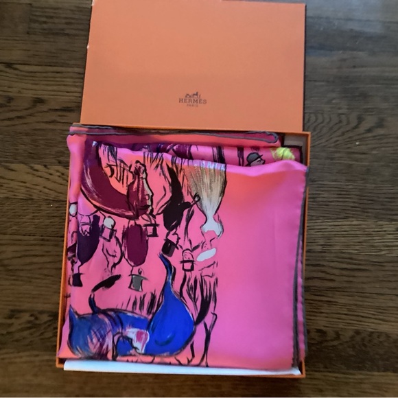 Hermes “Paddock”Pink and Purple Patterned Scarf - Picture 6 of 9
